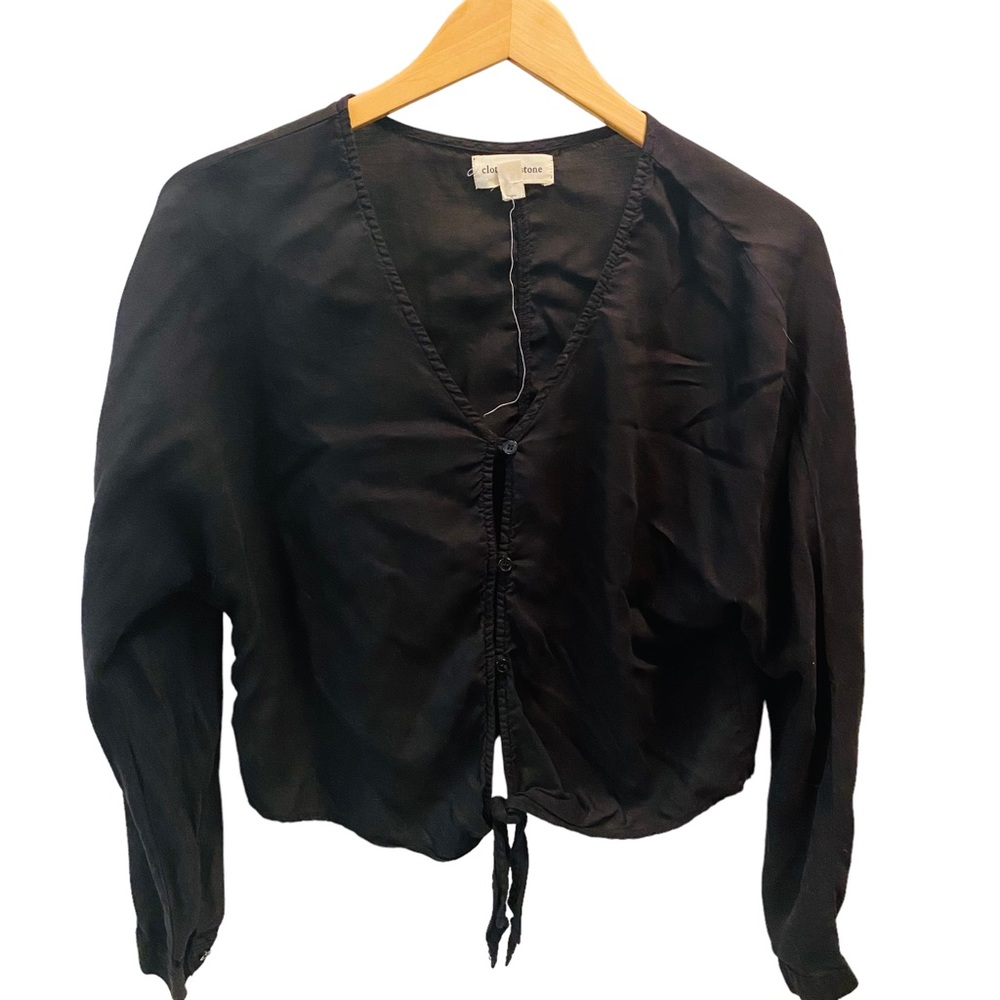 ⭐️ CLOTH & STONE Black 100% Tencel Tie Front Button Down